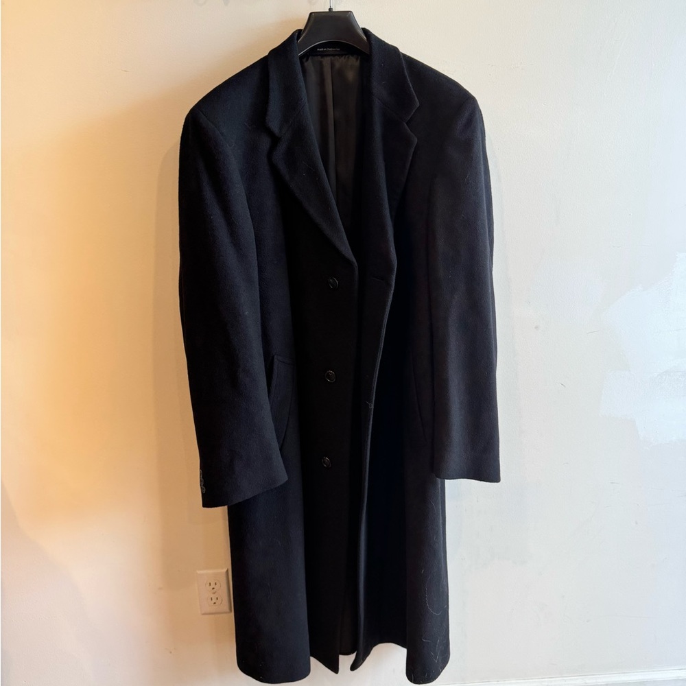 Men's Black Wool Pea Coat - Tailored Long Overcoat